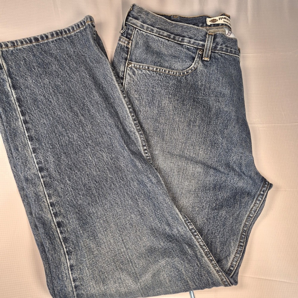 SOLD Harley-Davidson Boot Cut Med Wash Blue Jeans Mens 38Wx32L Biker Motorcycle